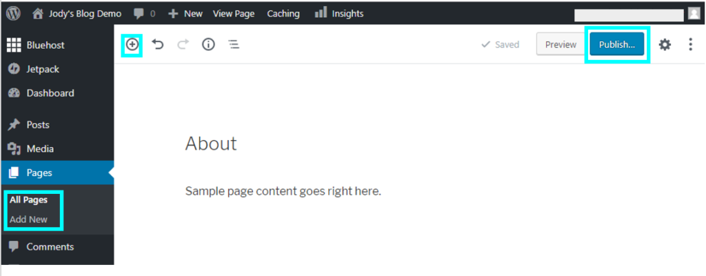 Create a new page in WordPress.
