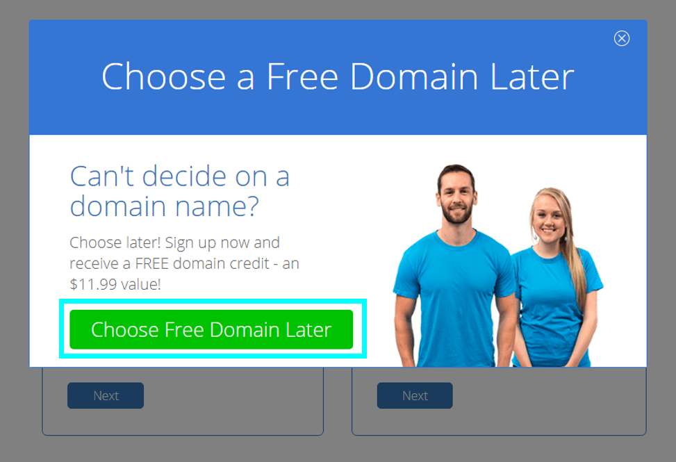 Choose a free domain later